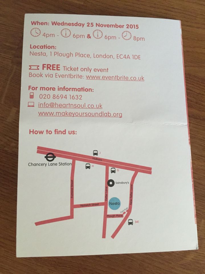 SoundLab Play Space Leaflet, Back